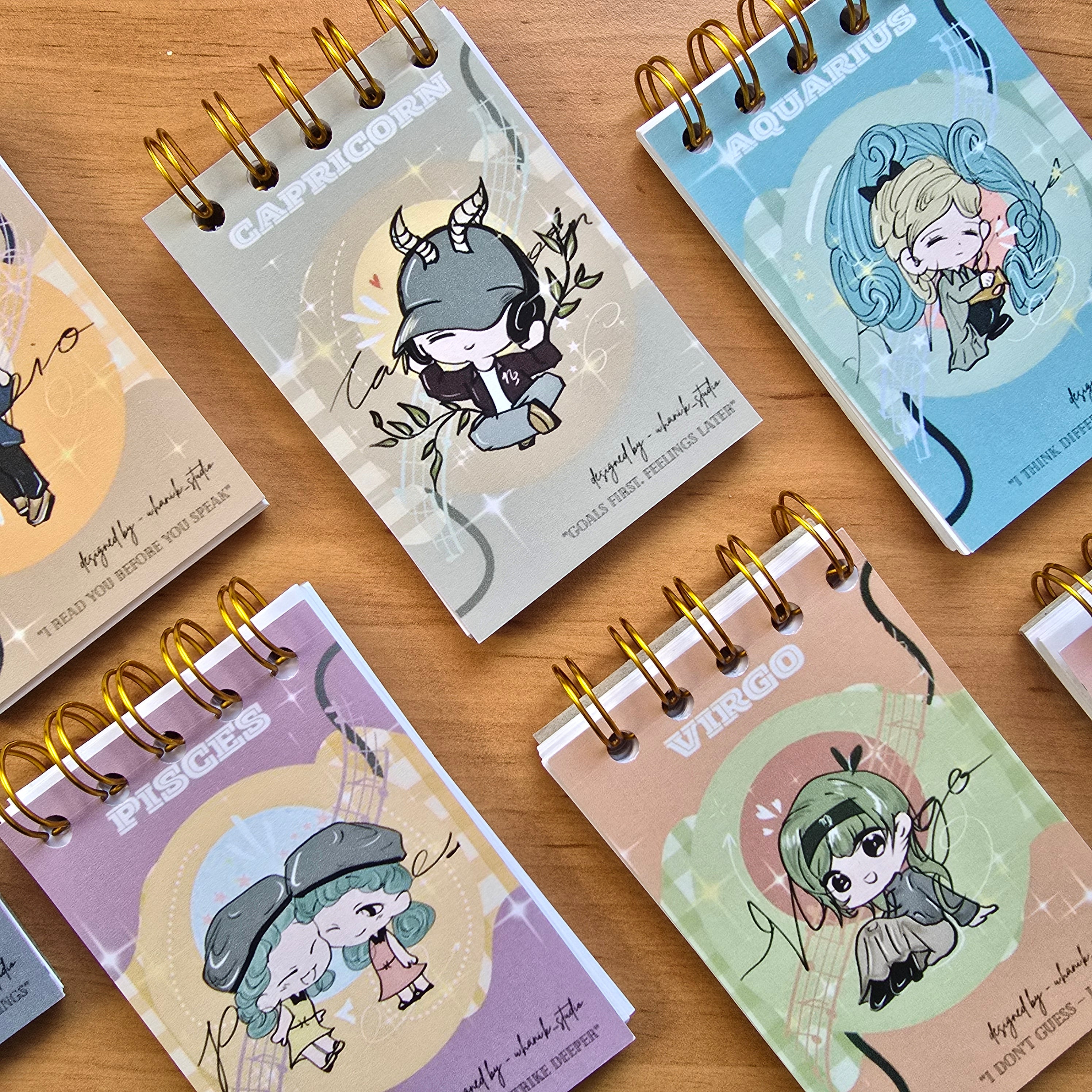 Handmade Chibi Zodiac Spiral Mini Notebook | Original Digital Art Journal