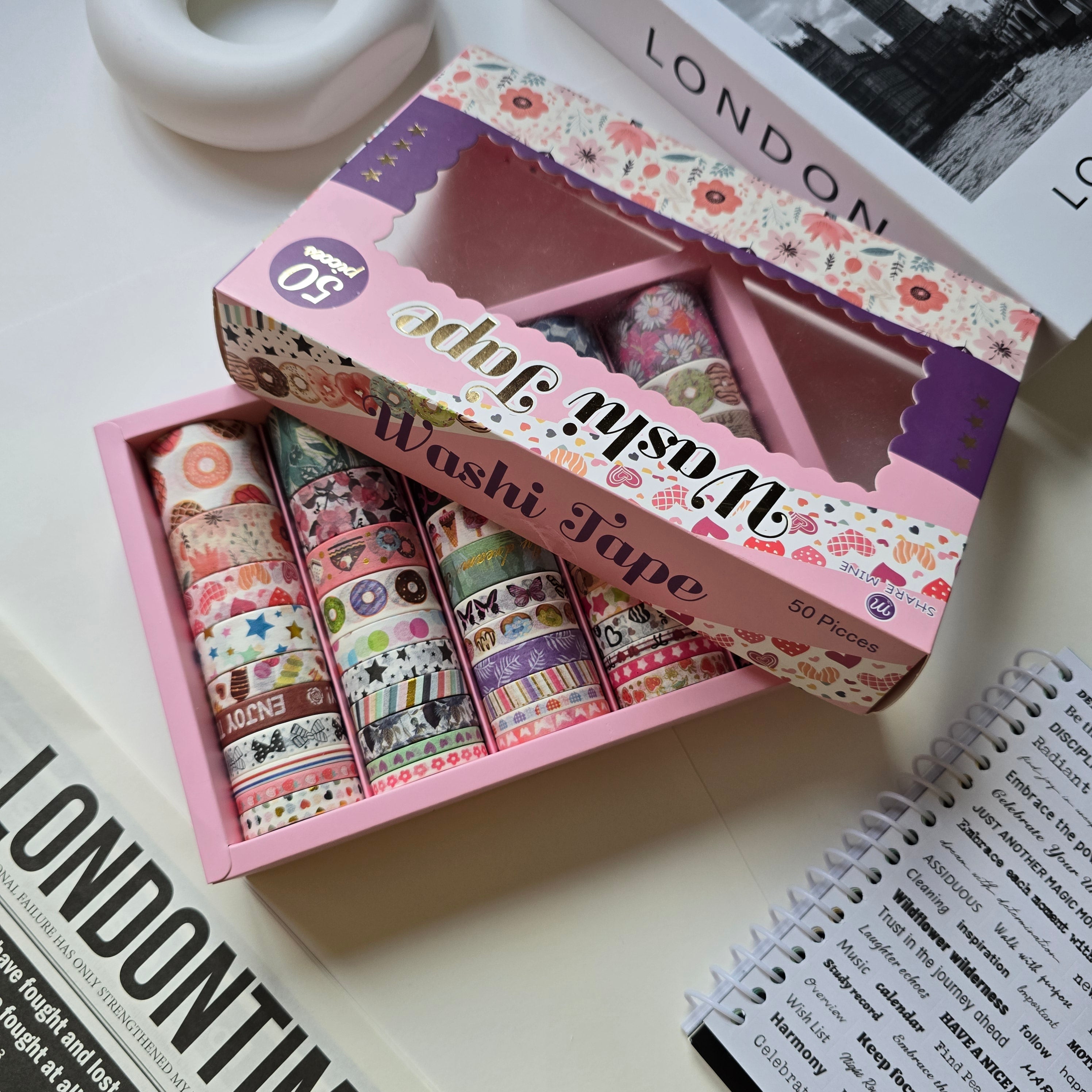 Washi Tape Set (50 Rolls) | Multiple themed | Scrapbooking Decorative Tape | Journaling & DIY Craft Supplies