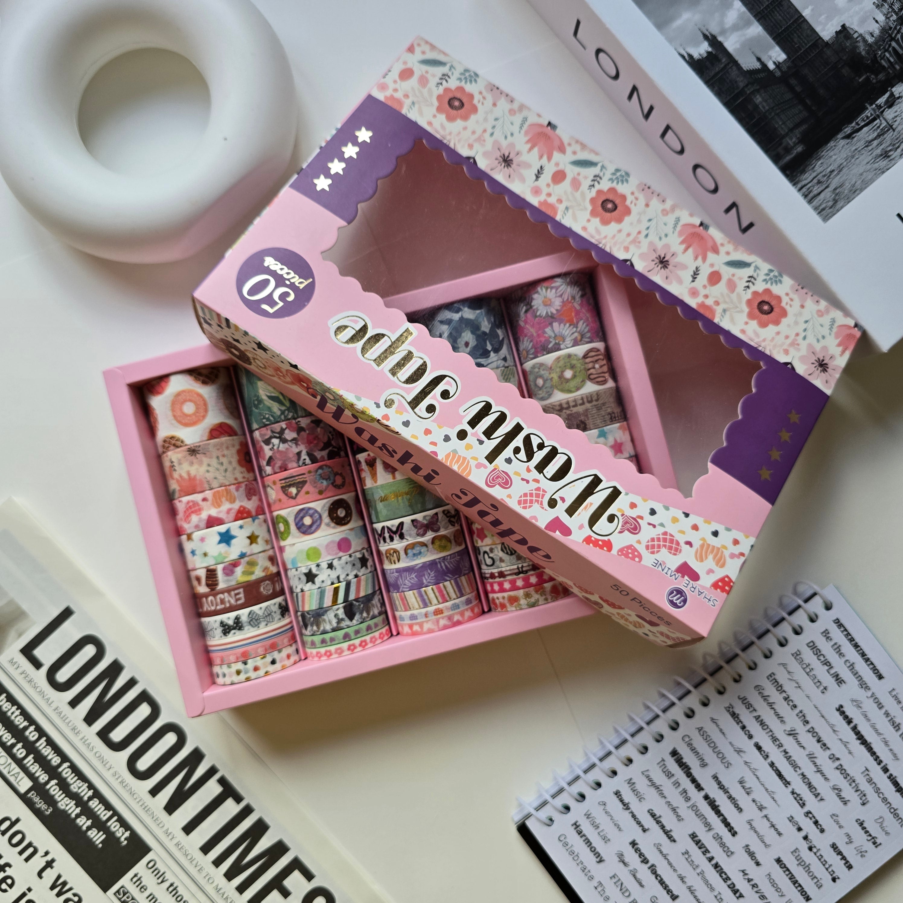 Washi Tape Set (50 Rolls) | Multiple themed | Scrapbooking Decorative Tape | Journaling & DIY Craft Supplies