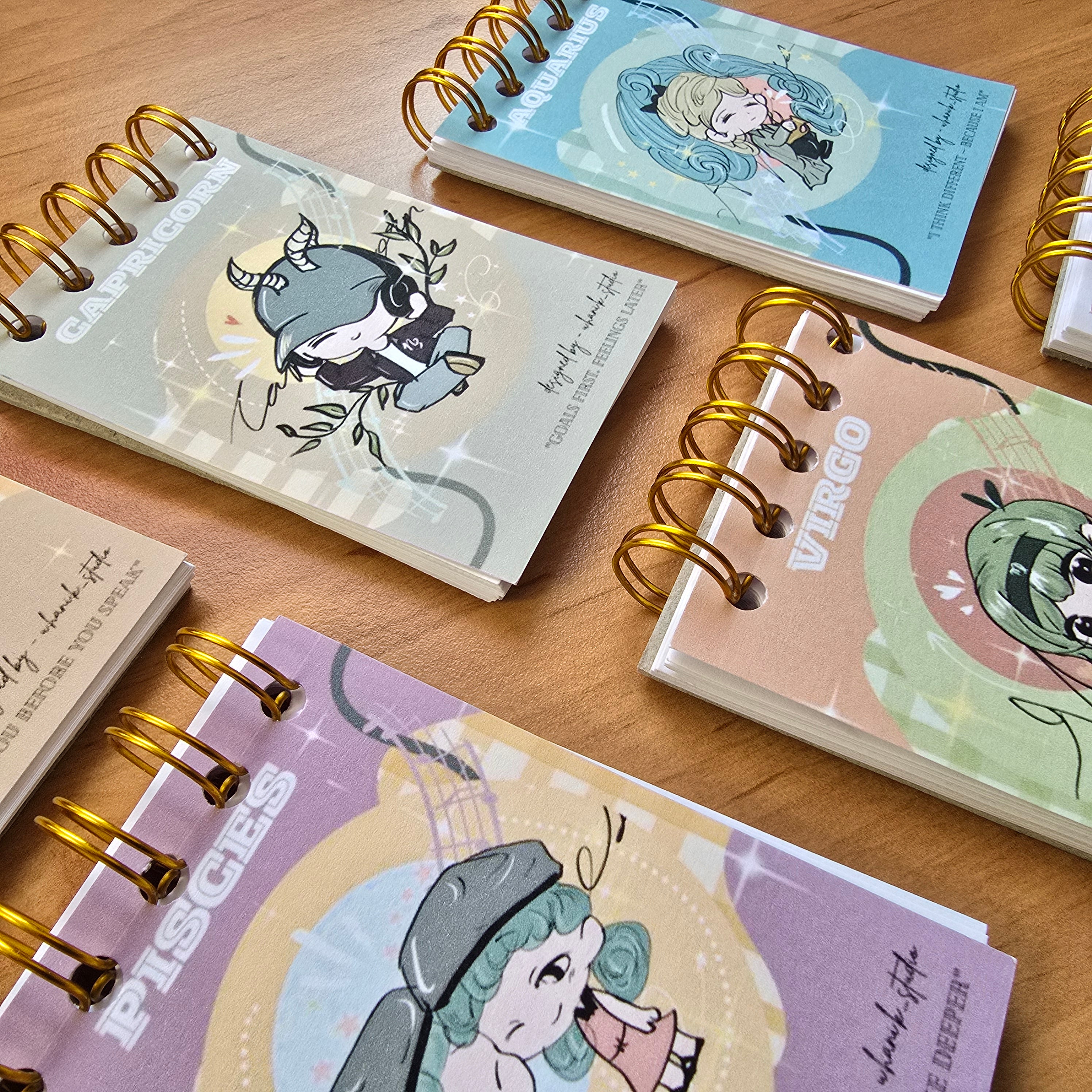 Handmade Chibi Zodiac Spiral Mini Notebook | Original Digital Art Journal