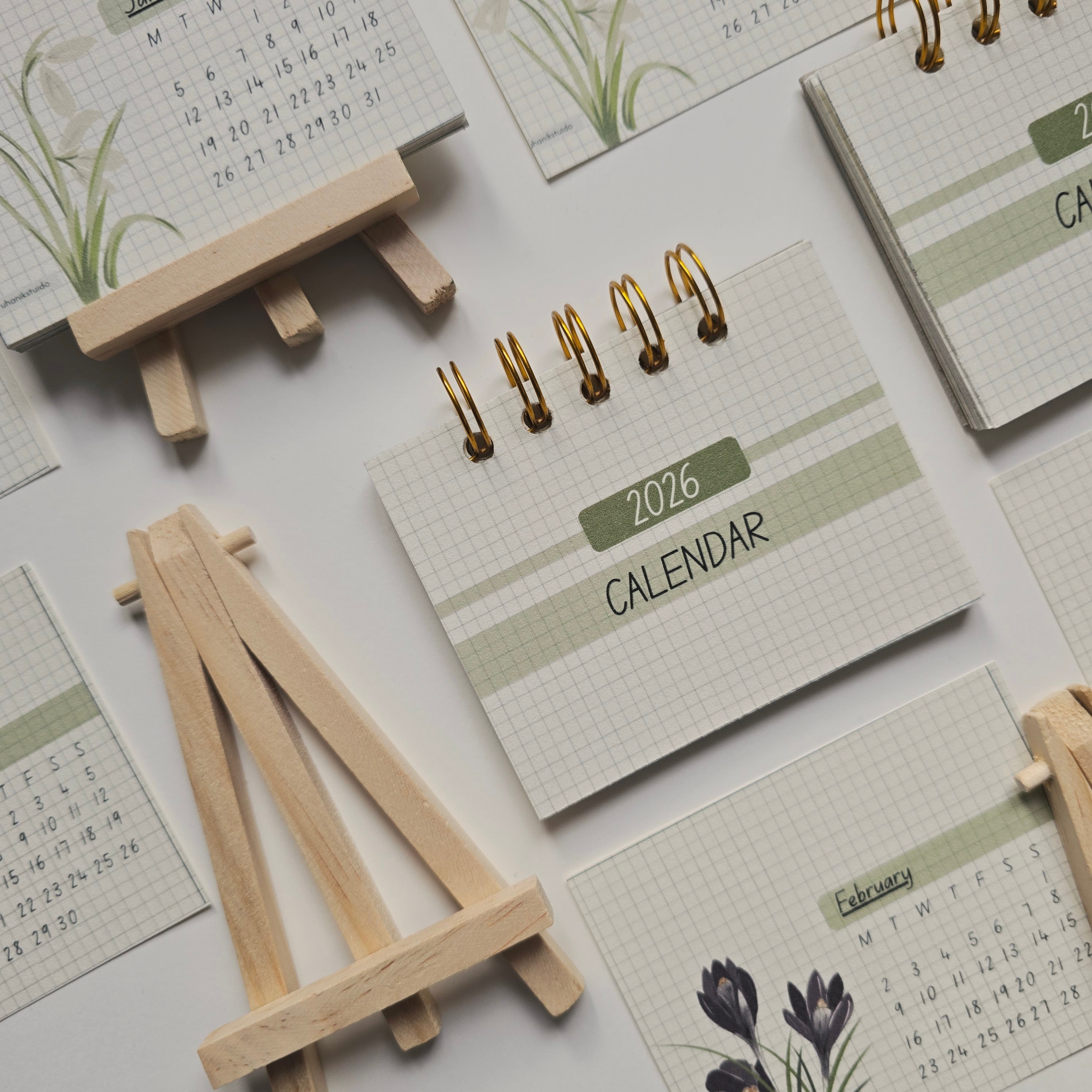 2026 Handmade Desk Calendar | Digital Art Print with Wooden Easel Stand