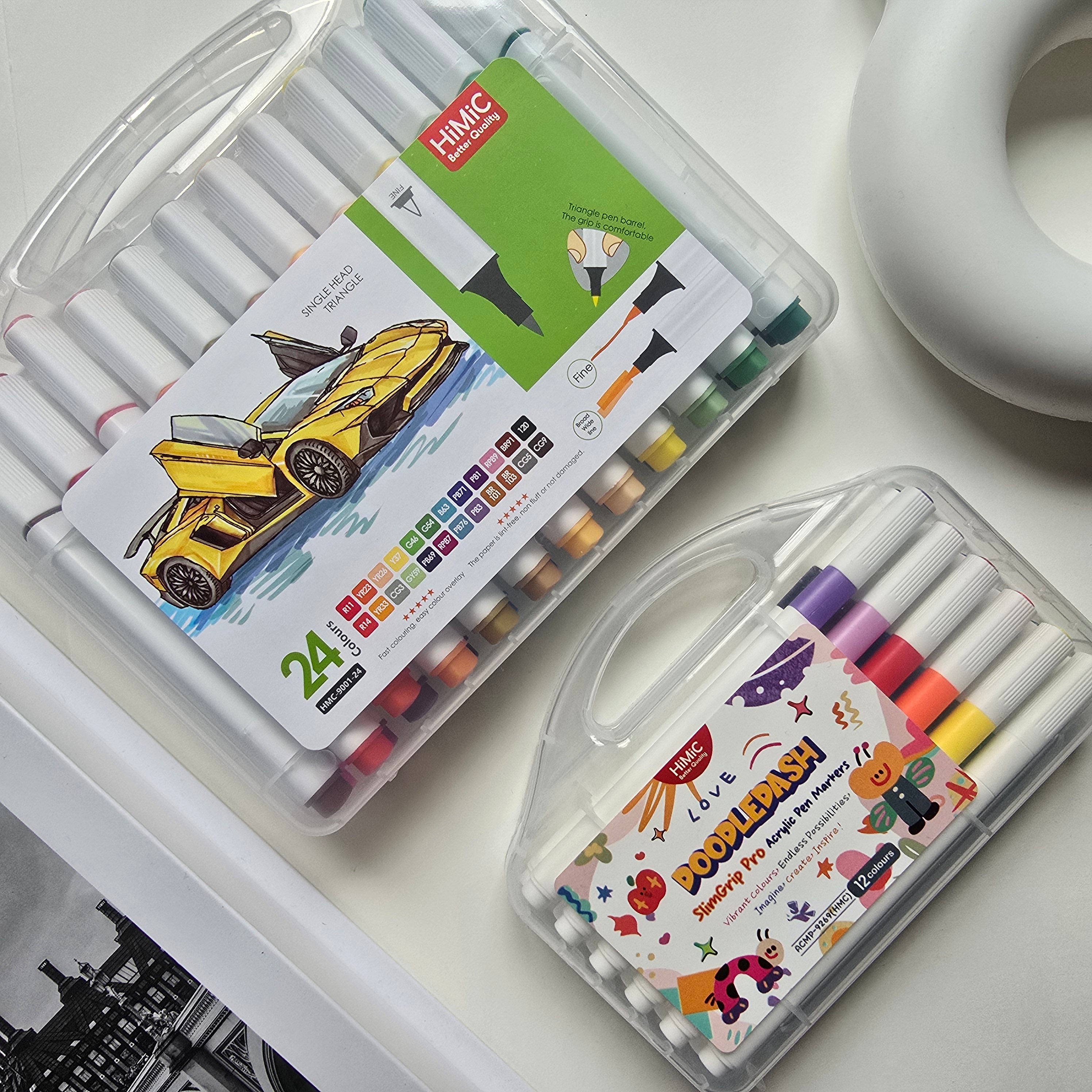 Colourful Marker Set – 12 / 24 Shades | Smooth Ink Drawing Pens for Art, Journaling & Study